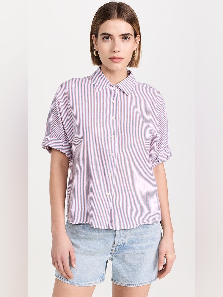 Xirena Teddy Shirt Striped 100% Cotton Shirt Size Small